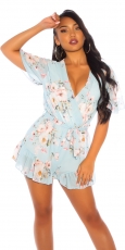 Luftig leichter Jumpsuit-Overall mit Blümchen-Muster - türkis