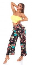 Bunte Sommer-Hose mit Blüten-Muster - schwarz