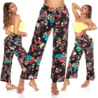 Preview: Bunte Sommer-Hose mit Blüten-Muster - schwarz