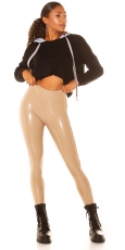 Preview: Sexy Highwaist Leggings im Latex-Look - cappuccino