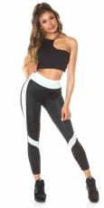 Preview: Figurbetonte Fitness-Leggings mit Kontrasteinsätzen - schwarz/mint