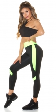 Preview: Figurbetonte Fitness-Leggings mit Kontrasteinsätzen - schwarz/neongelb