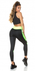 Preview: Figurbetonte Fitness-Leggings mit Kontrasteinsätzen - schwarz/neongelb