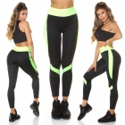 Preview: Figurbetonte Fitness-Leggings mit Kontrasteinsätzen - schwarz/neongelb