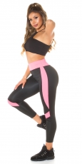 Preview: Figurbetonte Fitness-Leggings mit Kontrasteinsätzen - schwarz/neonpink