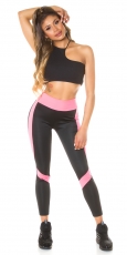Preview: Figurbetonte Fitness-Leggings mit Kontrasteinsätzen - schwarz/neonpink