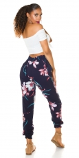 Preview: Sommerhose mit bunten Blütenmuster in marine
