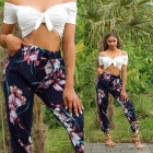 Preview: Sommerhose mit bunten Blütenmuster in marine