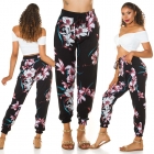 Preview: Sommerhose mit bunten Blütenmuster in schwarz