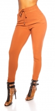 Sportliche Highwaist Freizeithose mit Tunnelzug-Bändchen - braun