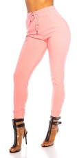 Sportliche Highwaist Freizeithose mit Tunnelzug-Bändchen - coral