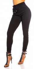 Sportliche Highwaist Freizeithose mit Tunnelzug-Bändchen - schwarz