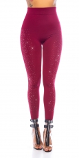 Preview: Nahtlose Thermo-Leggings mit Strass-Steinchen - bordeaux