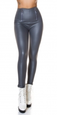 High Waist Kunstleder Leggings mit Zipper - grau