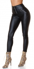 Sexy High Waist Kunstleder Leggings mit Zipper - schwarz