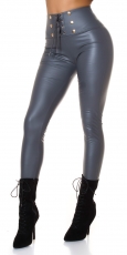 High Waist Thermo-Leggings im sexy Wetlook mit Schnürung - grau