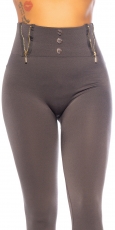 Preview: Highwaist Thermo Leggings mit Zier-Zippern in stone