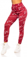 Preview: Sportliche Freizeithose mit Schriftzug-Prints - bordeaux