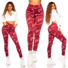 Preview: Sportliche Freizeithose mit Schriftzug-Prints - bordeaux