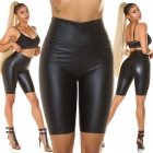 Preview: Sexy High Waist Biker-Shorts im Kunstleder-Look - schwarz