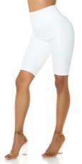 Sexy High Waist Biker-Shorts im Kunstleder-Look - weiß