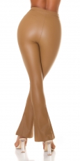 Preview: Sexy Thermo Leder-Look Hose mit Schlag - braun