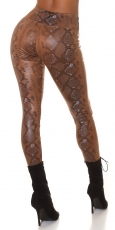 Preview: Sexy Wetlook Leggings im Snake-Look - braun