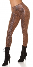 Sexy Wetlook Leggings im Snake-Look - braun