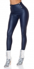 Lederlook Thermo-Leggings mit Zierknopf-Leiste - marine