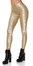 Sexy Highwaist Thermo-Leggings mit Glamour-Schriftprints - gold