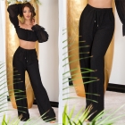 Preview: Sommer Plissee Schlag Damen Hose - schwarz