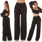 Preview: Sommer Plissee Schlag Damen Hose - schwarz