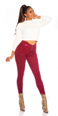Preview: Elegante High Waist Hose mit Zierknopf--Leiste - bordeaux