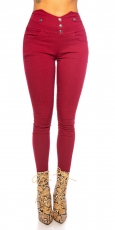 Elegante High Waist Hose mit Zierknopf--Leiste - bordeaux