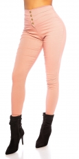 Sexy High Waist Hose mit Deko-Knopfleiste - altrosa