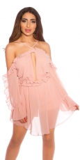 Kurzer Chiffon-Playsuit mit Volant-Verzierung - altrosa