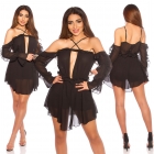 Preview: Kurzer Chiffon-Playsuit mit Volant-Verzierung - schwarz