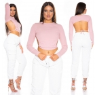 Preview: Sexy Rückenfreies Langarm-Top - altrosa