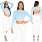 Preview: Sexy Rückenfreies Langarm-Top - babyblau