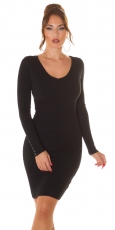 Sexy figurbetontes Rippstrick-Minikleid mit Zierknöpfen - schwarz