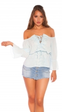 Carmen-Shirt mit modischer Ausschnitt-Schnürung - angelblue