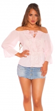 Carmen-Shirt mit modischer Ausschnitt-Schnürung - rosa