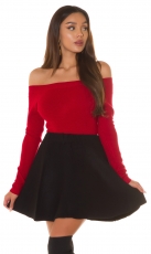 Carmen-Pullover aus weichen Feinstrick - bordeaux