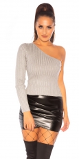 Sexy One Shoulder Rippstrick-Pulli in stone