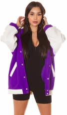 Boyfriend College-Sweat-Jacke mit Kapuze - weiß/lila