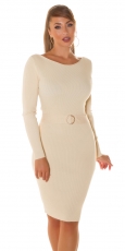 Elegantes Feinstrick-Minikleid mit Gürtel - cremé