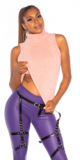 Ärmelloser Kuschelpullover mit Rollkragen - altrosa