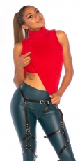 Ärmelloser Kuschelpullover mit Rollkragen - rot