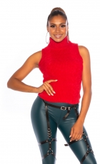Preview: Ärmelloser Kuschelpullover mit Rollkragen - rot