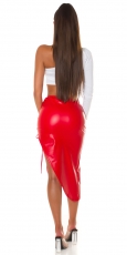 Preview: Sexy Kunstleder-Rock mit XL Beinschlitz in rot
